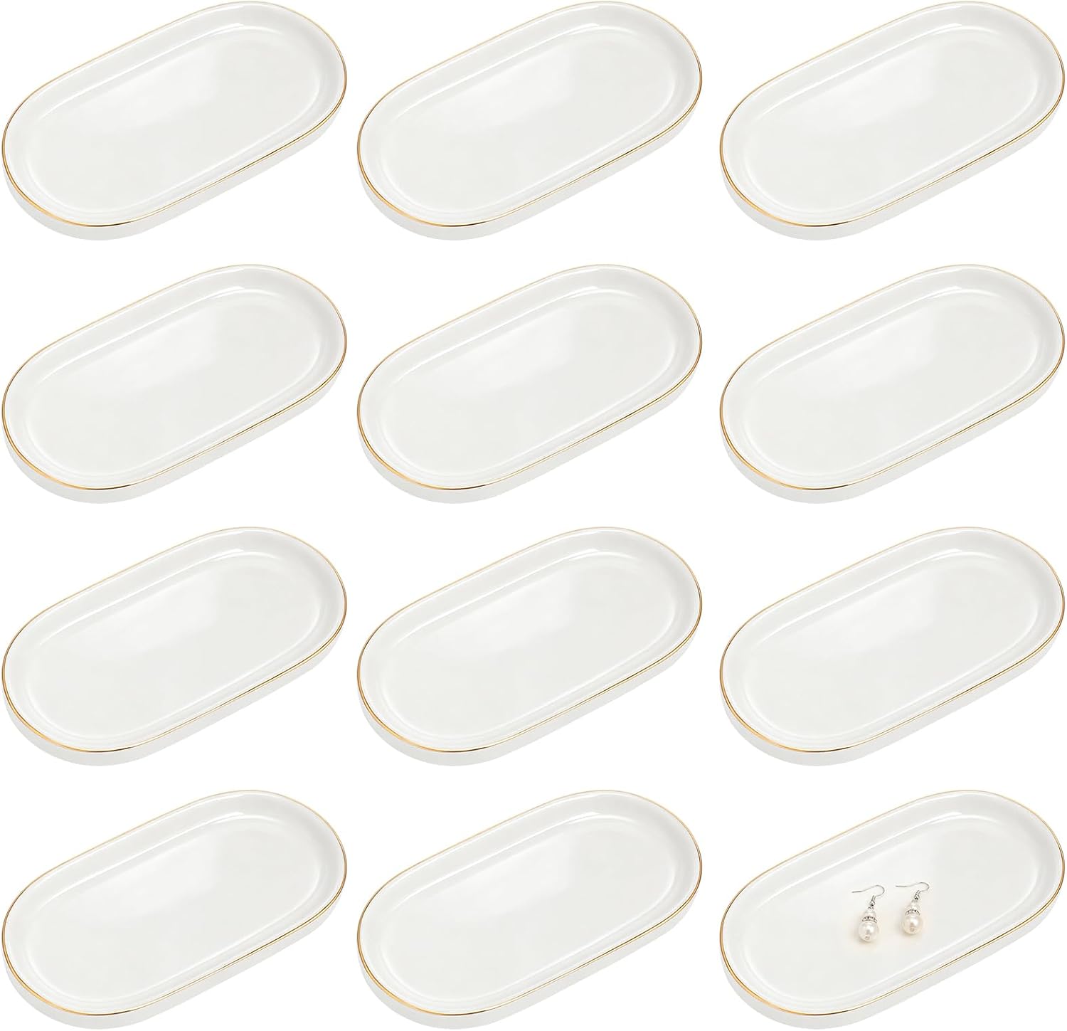 Shappy 12 Pcs Ceramic Jewelry Tray 7 x 4 in Oval Shape | Ring Dish Bulk Decorative Trinket Dish for Bridal Christmas Birthdays Gifts