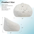 Giant Bean Bag Chair, BeanBag Couch Filler with Memory Foam, Ergonomic Faux Fur Shell-Shaped Accent Chair Gaming and Reading Living Room, Bedroom, Beige