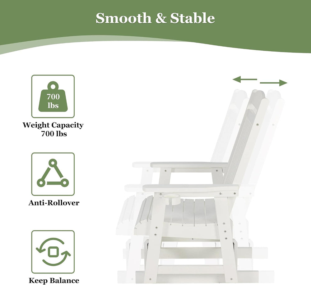 Poly Lumber Patio Glider for One Person, with Cup Holders, High Backrest and ...