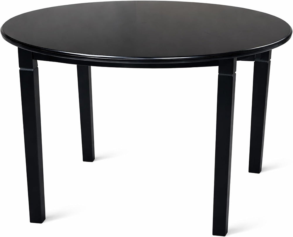 Modern 42 Inch Round Dining Table, Black Finish Solid Rubberwood