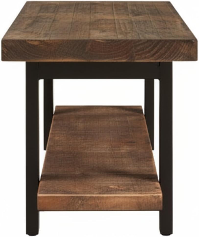 Pomona Solid Wood Entryway Bench with Shoe Rack, Rustic Brown, 48 Inch | Mode...