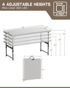 FanttikOutdoor 4ft Portable Folding Table, One-Handed Height Adjustment, 4 Heights, Gravity Lock, Carry Handle, Indoor Outdoor Heavy Duty Fold-in-Half Utility Table, Party, 2-Pack, Grey Zeta X4 Pro