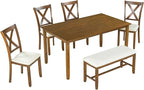 SogesPower 6-Piece Kitchen Dining Table Set for 4-6,Rectangular Dining Table with 4 Fabric Chairs & 1 Bench for Dining Room Living Room,Natural Cherry