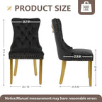 Velvet Dining Chairs Set of 2, Modern Tufted Dining Room Chair, Upholstered Dining Chairs with Lion Head Pulls Ring and Golden Solid Wood Legs, Luxury Kitchen Chairs for Dining Room, Black