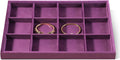 Velvet Stackable Jewelry Display Tray, 12 Grid Watch Bangle Bracelet Storage Tray, Makeup Drawer Insert Jewelry Shop Organizer Plate (Purple)