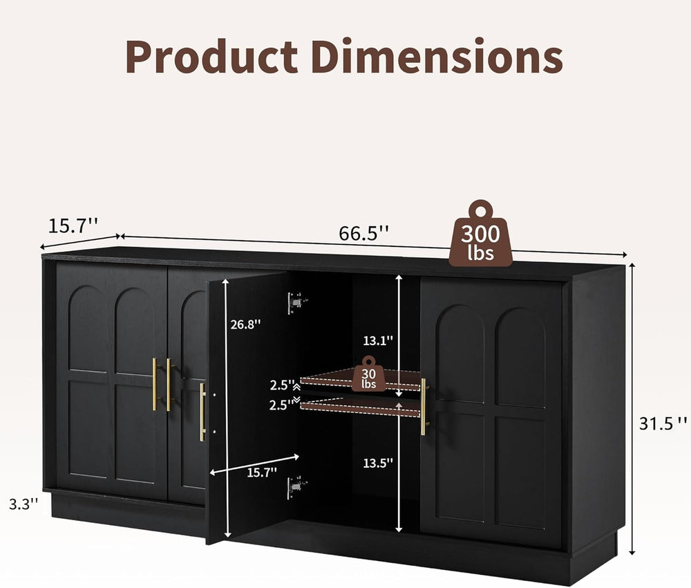 66.5" Sideboard Buffet Cabinet with Storage, Modern Credenza with Arched...