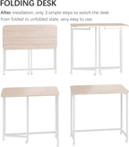 4NM 31.5" Mobile Small Rolling Computer Desk, Folding Laptop Cart Table with Wheels, Portable Office Desk for Small Space Couch Bed - Natural and White