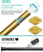Closet Rod, 17 to 28 Inch Heavy Duty Adjustable Metal Clothing Rack for Hanging Clothes, Closet Poles for Wardrobes, Laundry, Durable Steel, Gold（Upgraded Extra Strong）