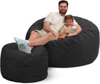 ULTIMATE SACK 5000 5-Foot Bean Bag Chair with Footstool, Grey Suede Cover – Oversized Foam Lounger, Floor Seat, Small Sofa, or Couch Bed for Living Area, Gaming Room, or Reading Lounge