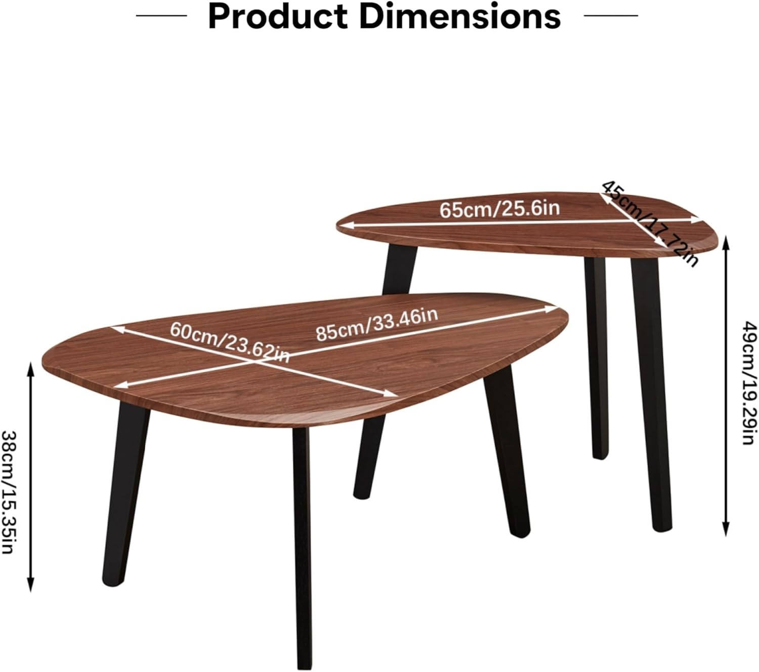 Nesting Coffee Table Set of 2-Mid Century Modern Wooden Coffee Table,Guitar Pick Stacking Tables with Solid Wood Legs,Small Coffee Tables for Small Spaces,Living Room,Apartment(Walnut)