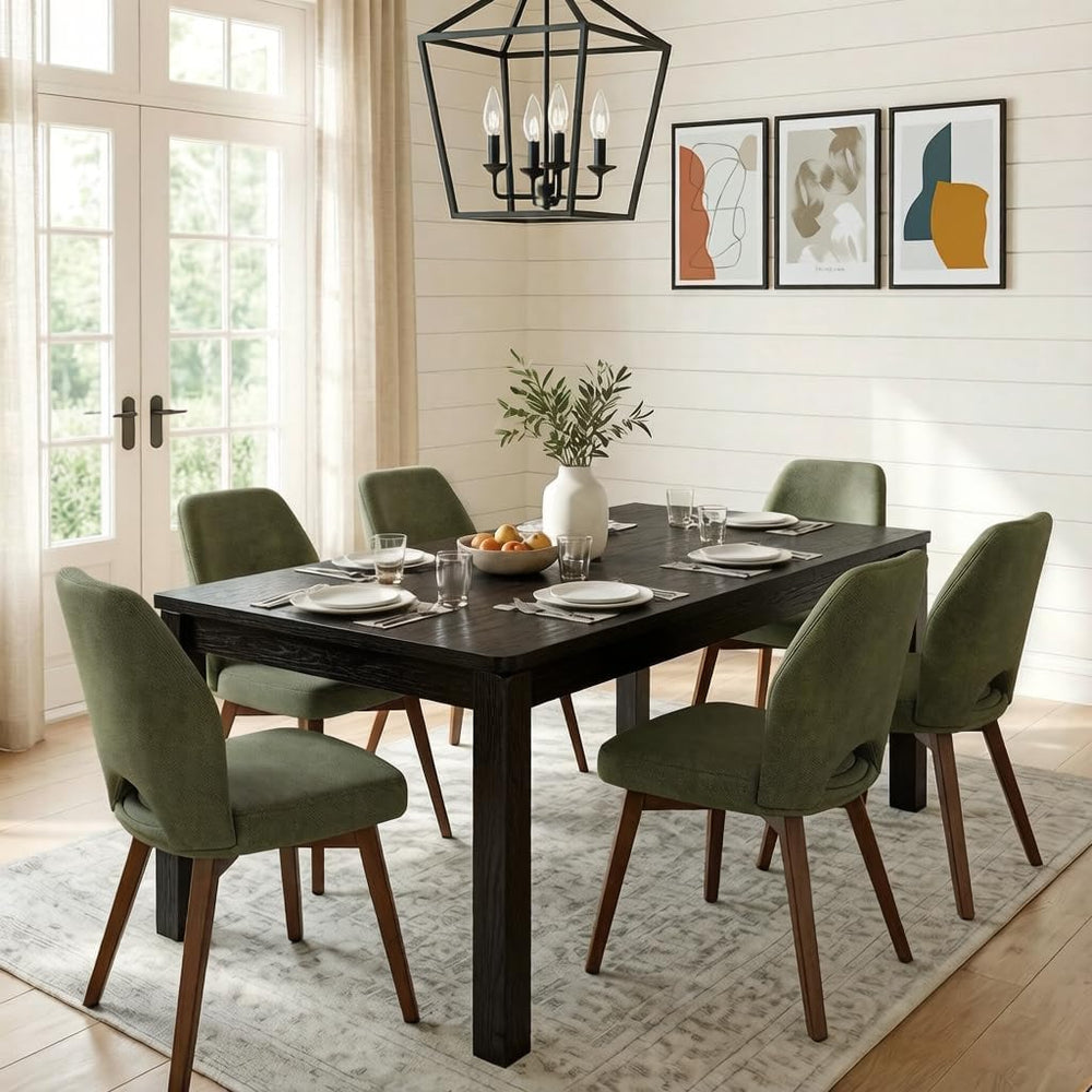 Black Dining Table for 6, Farmhouse Rectangular Kitchen Table, Wood | Long Mo...