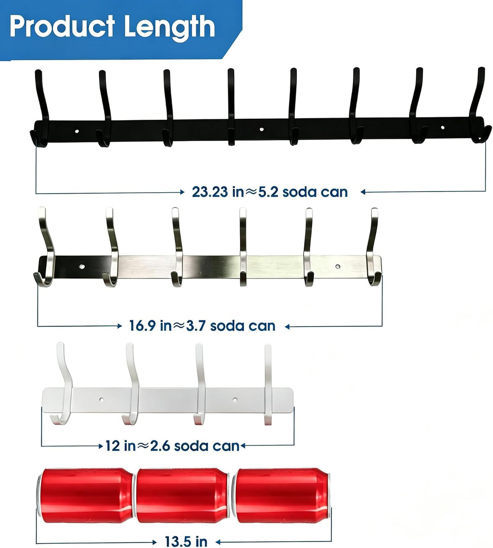 White Coat Rack Wall Mount, 23 Inch Coat Hooks with 8 Hooks, 2 Pack