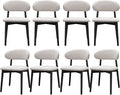 Farmhouse Dining Chairs Set of 8, Mid Century Modern Wooden Dining Room Chairs, Farmhouse Fabric Upholstered Kitchen Dinner Chairs for Living Room Restaurant Cafe, Black/Flax Gray