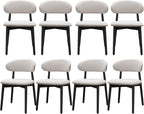 Farmhouse Dining Chairs Set of 8, Mid Century Modern Wooden Dining Room Chairs, Farmhouse Fabric Upholstered Kitchen Dinner Chairs for Living Room Restaurant Cafe, Black/Flax Gray