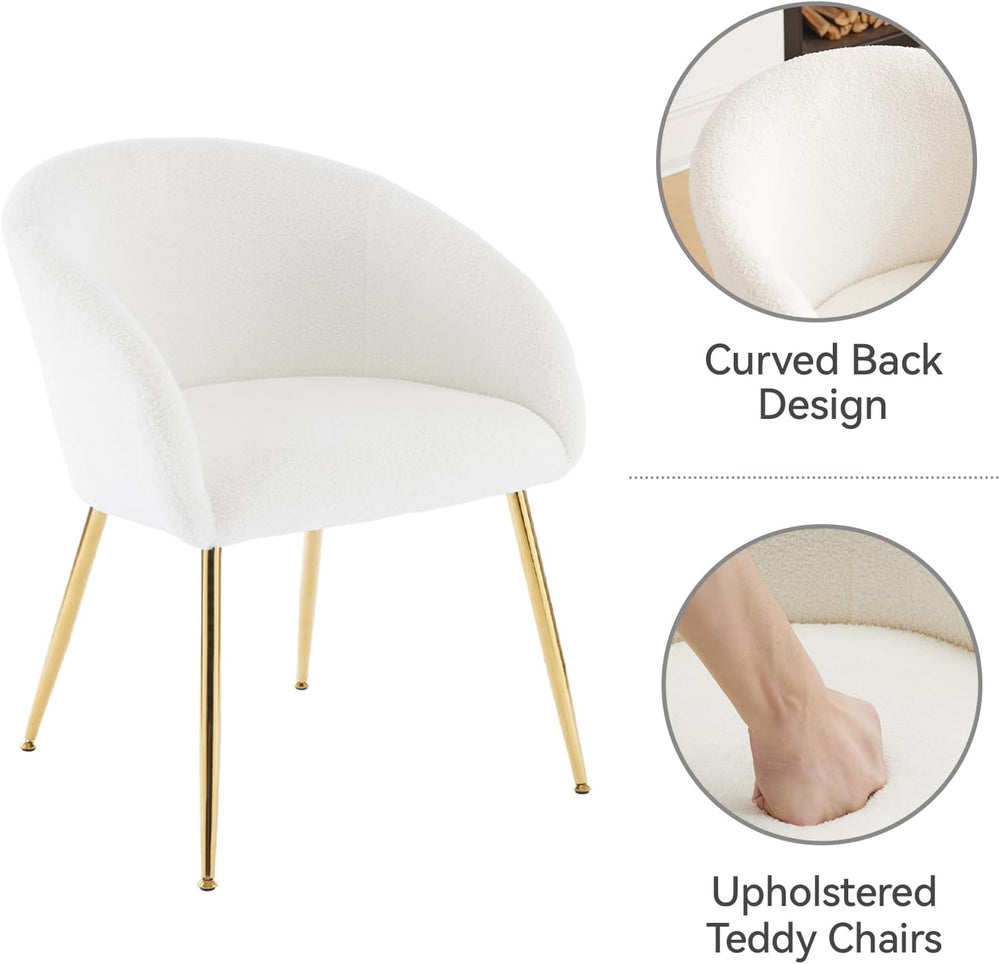 Modern Vanity Chair, Living Room Chair with Metal Legs,Teddy Fabric Dining Ch...