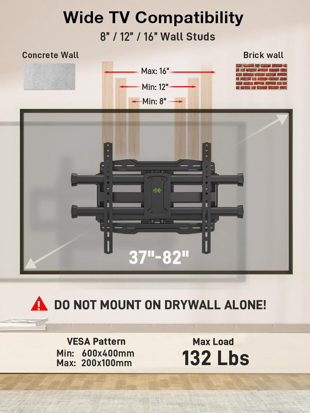 USX Mount Full Motion TV Wall Mount for 37-82 Inch TVs, Swivel and Tilt Wall ...