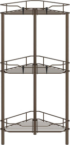 3 Tier Floor Standing Corner Shower Caddy Organizer Shelf with Hooks, Bathroom Shelves Stand Rack, Bronze