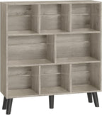 LEYAOYAO 8 Cube Bookshelf, 3 Tier Modern Bookcase with Legs, Mid-Century Modern Wood Book Shelves Storage, Retro Grey Book Case, Freestanding Organizer Display Shelf for Bedroom,Living Room,Office