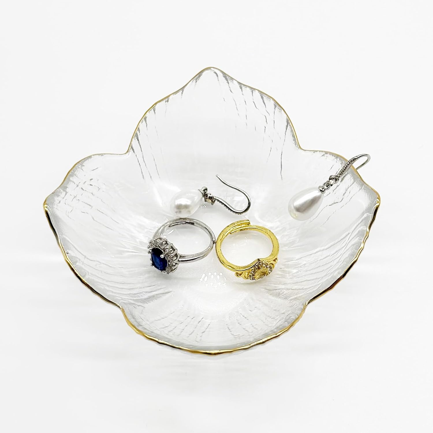 Flower Small Ring Dish, Glass Jewelry Tray for Women, Room Decor Jewelry Plate, Trinket Dish, Engagement Ring Holder, Bathroom Nightstand Ring Bowl for Earrings, Gifts, Key Dish