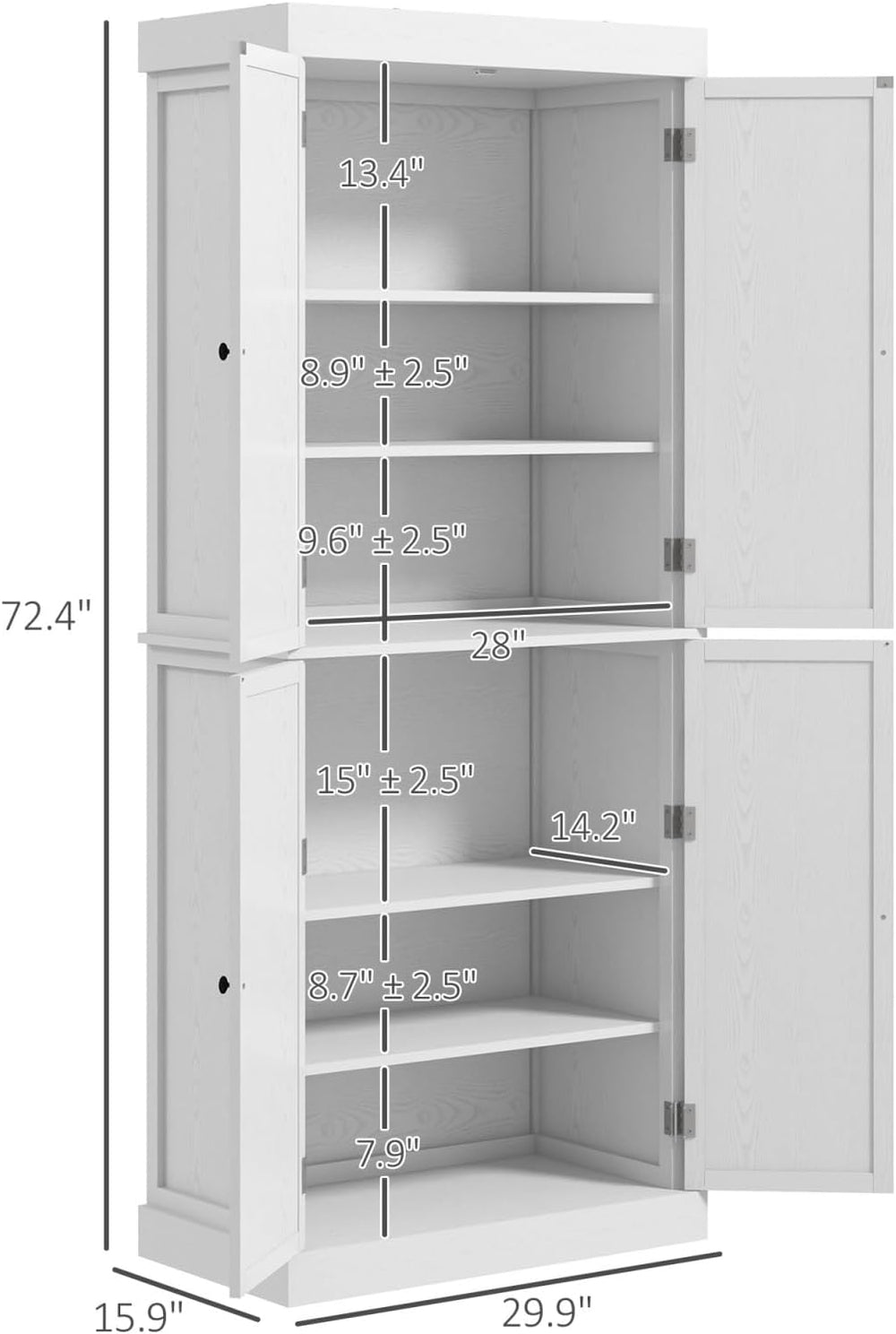 White Modern Style Freestanding Food Pantry Cabinet, Kitchen Floor Storage Ca...