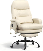 FLEXISPOT 2-in-1 Chaise Lounge Chair Indoor with Wheels Footrest 90-165° Reclining Lumbar Support, Home Office Chairs for Living Room Bedroom Study Working Relaxing, PU Leather, Beige White, HC4