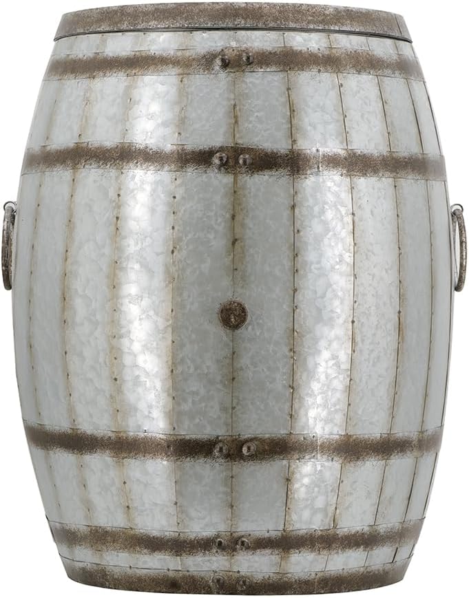 Drum Side Table with Removable Lid, 22.5x22.5x26 Inch Iron End Table with Sto...