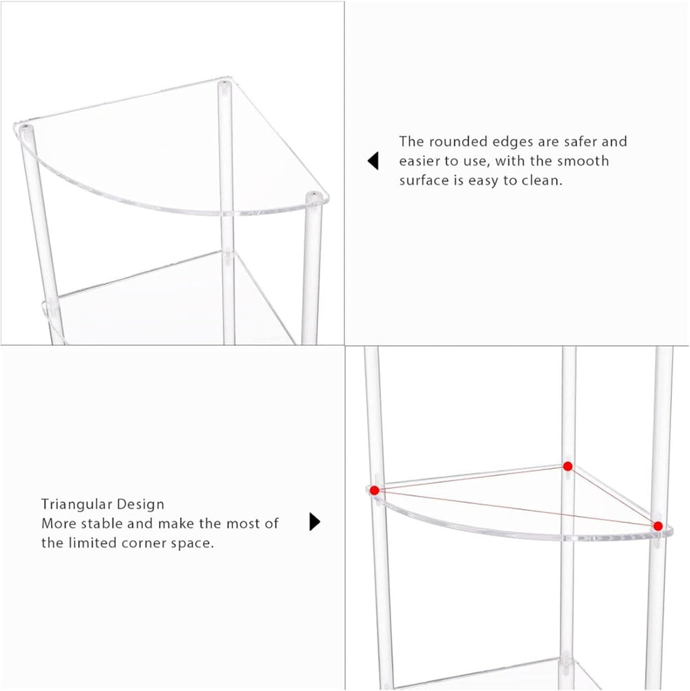 Corner Shelf, 3 Tier Acrylic Corner Side Table, 25.6 inch Standing Triangle E...