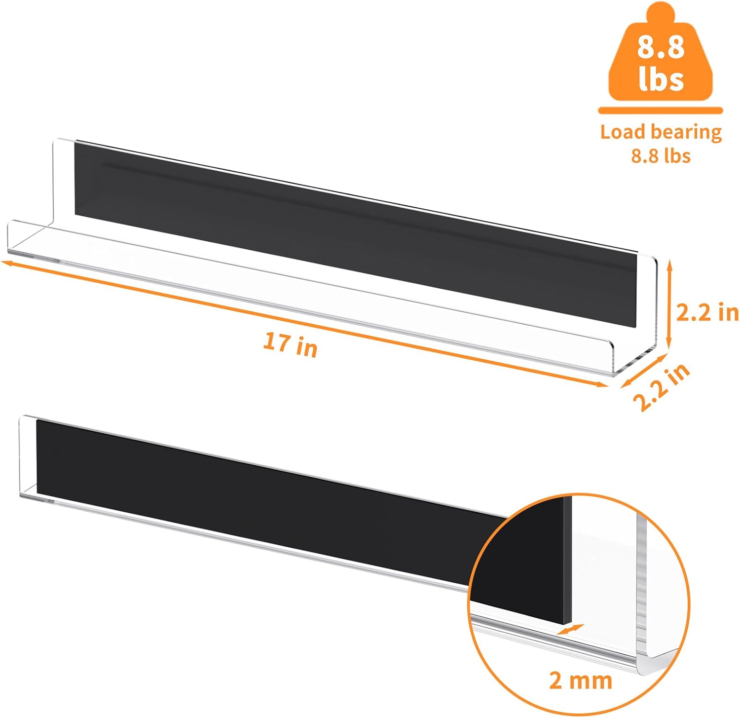 Magnetic Book Shelf for Whiteboard, Reusable Acrylic Book Display Shelf with Strong Adsorption Capacity, Magnetic Book Holder for Classroom Refrigerator Office Teacher Kids, Clear