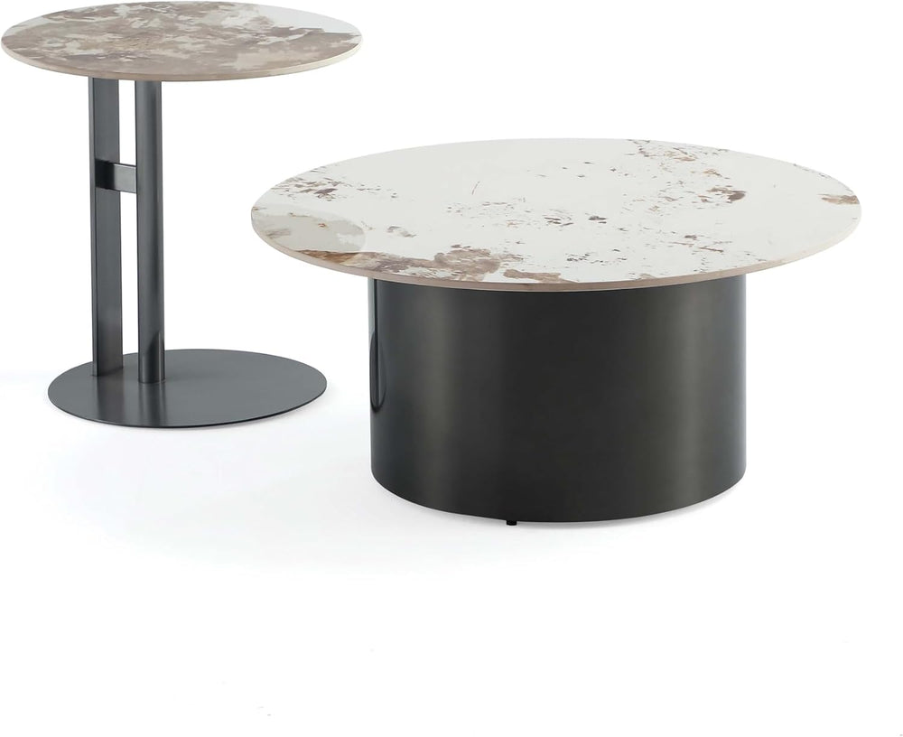 Manhattan Comfort Alondra 2 Piece Set, Round End and Coffee Tables with Sinte...