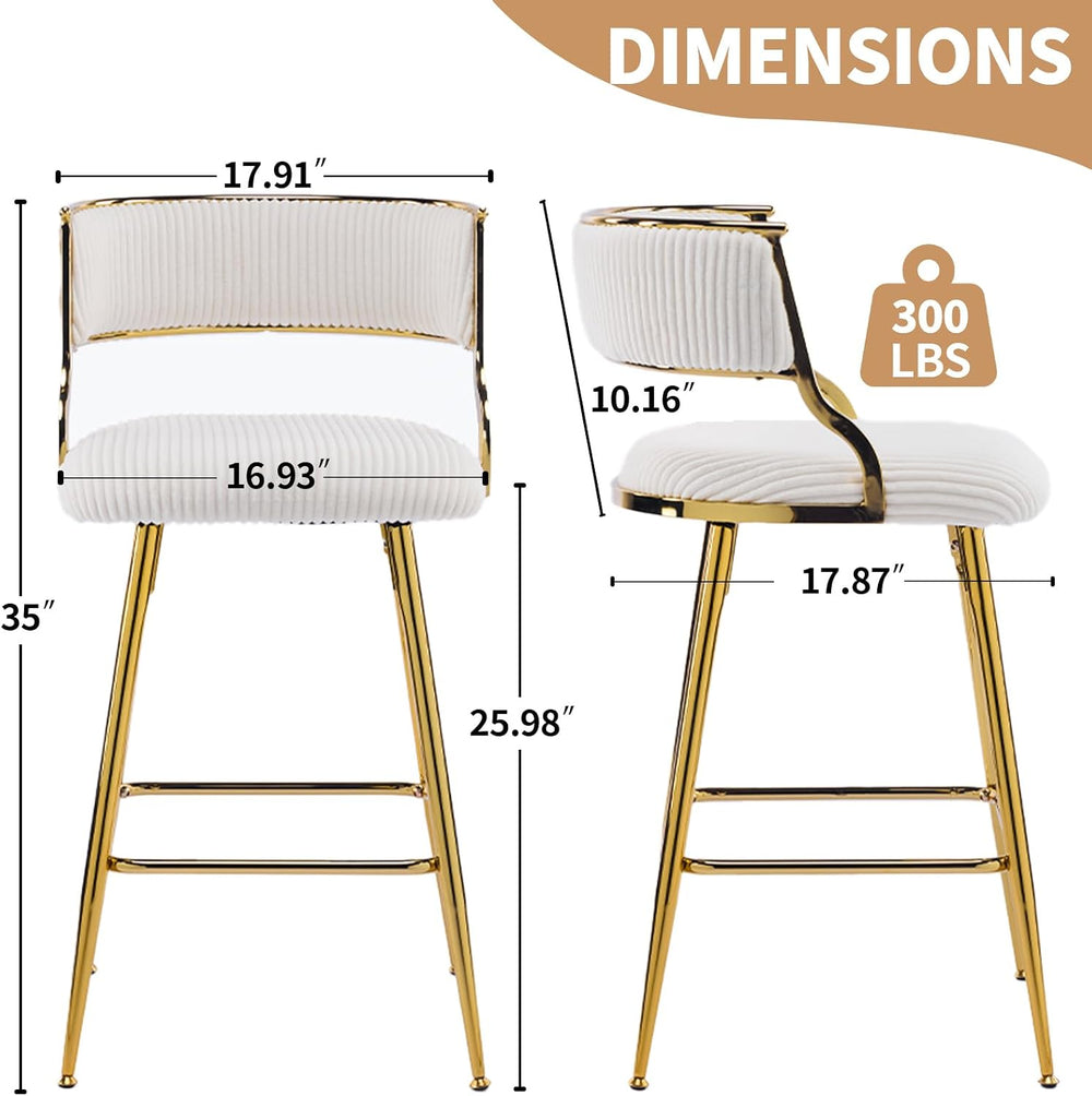 VINGLI Velvet Counter Height Bar Stools Set of 2, 26" H Counter Bar Stoo...