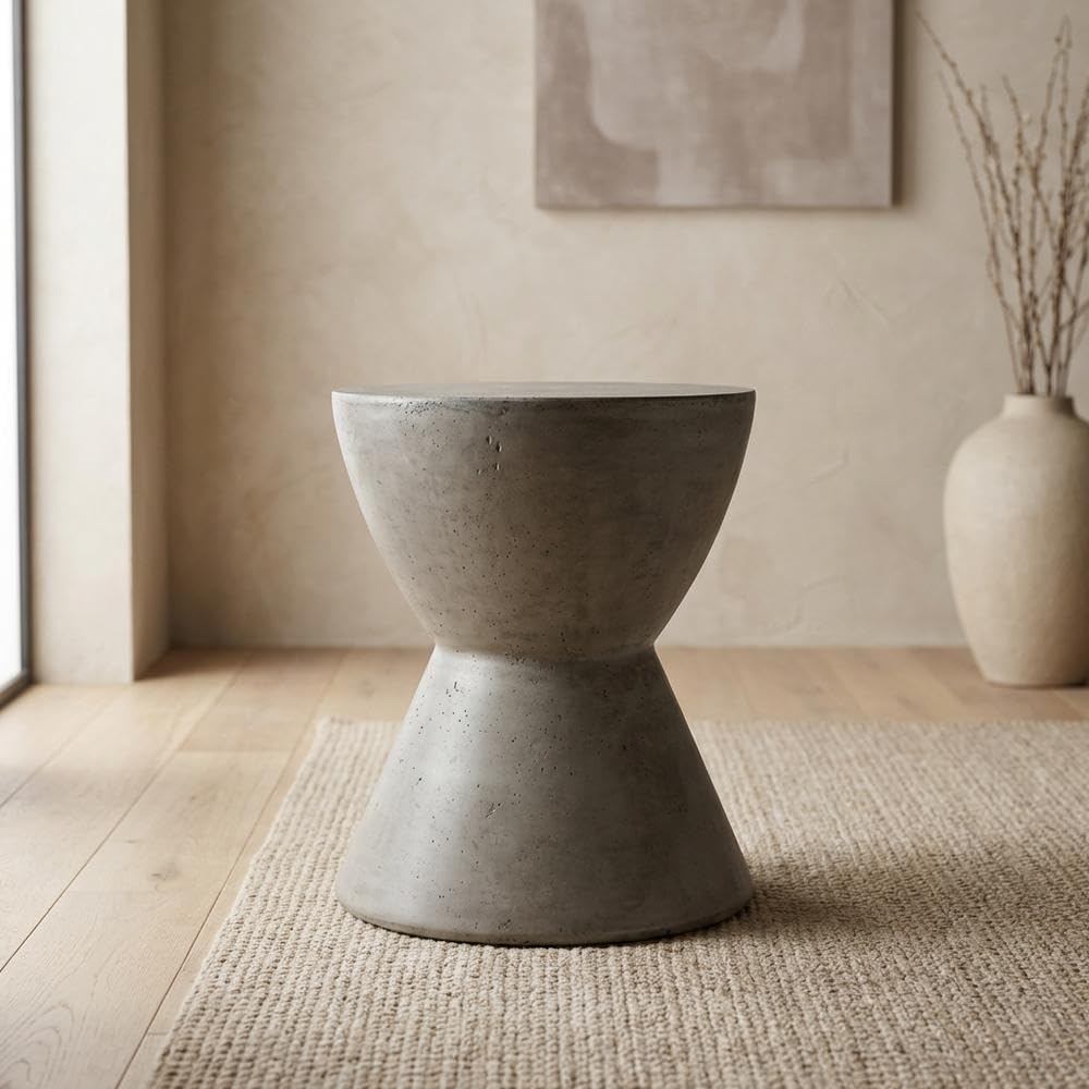 Starlight Canyon Home White Modern Concrete Round Accent Table, Indoor/Outdoo...