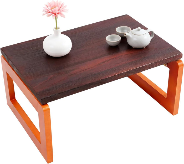 DYRABREST Foldable Coffee Table, Portable Low Picnic Table Wooden Folding Tea/Snack Breakfast Serving Table on Bed Collapsable Small Coffee Desk, 23.6''x 15.7''x 11.8''