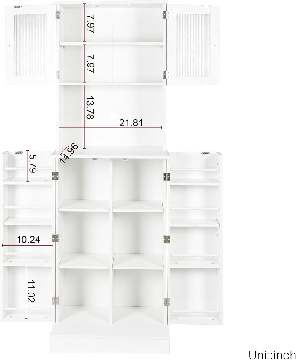 71'' Pantry Cabinet, Tall Storage Cabinet with Microwave Stand, Frees...
