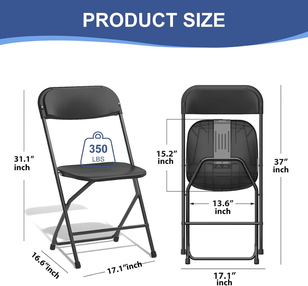 60 Pack Black Folding Chairs, Plastic Folding Chairs Outdoor Indoor, 350lb Capacity,Portable Event Chair, Lightweight Folding Chair,for Events Office Wedding Party Rental Picnic Patio