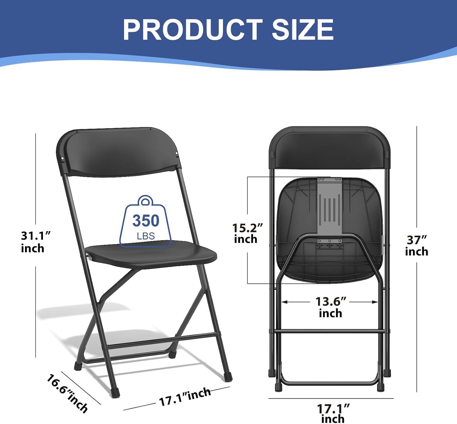 60 Pack Black Folding Chairs, Plastic Folding Chairs Outdoor Indoor, 350lb Capacity,Portable Event Chair, Lightweight Folding Chair,for Events Office Wedding Party Rental Picnic Patio