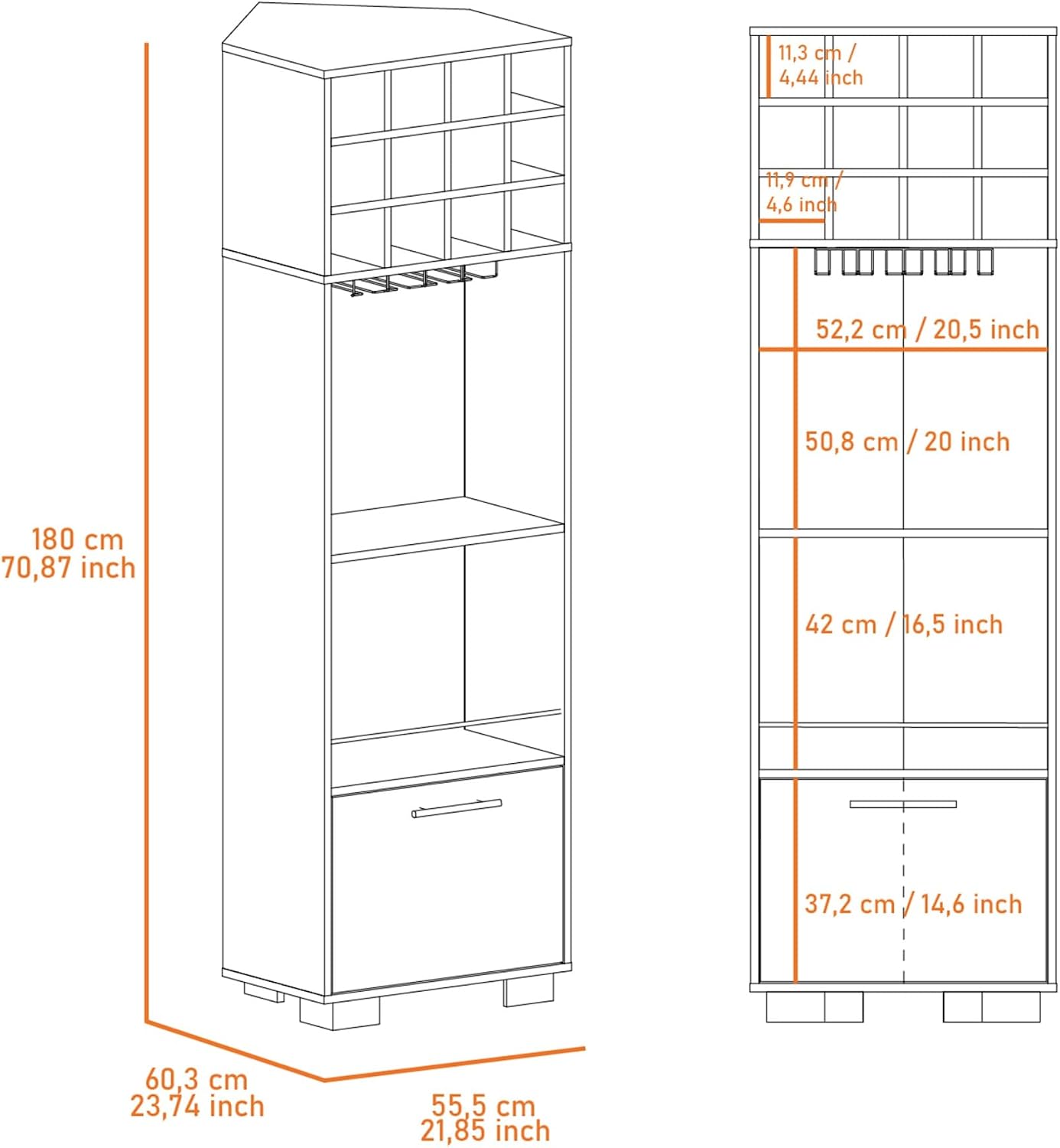 Corner Wine Cabinet Storage Locker, Tall Pantry Sideboard witn 2-Shelf and 1-Drawer,for Kitchen Home