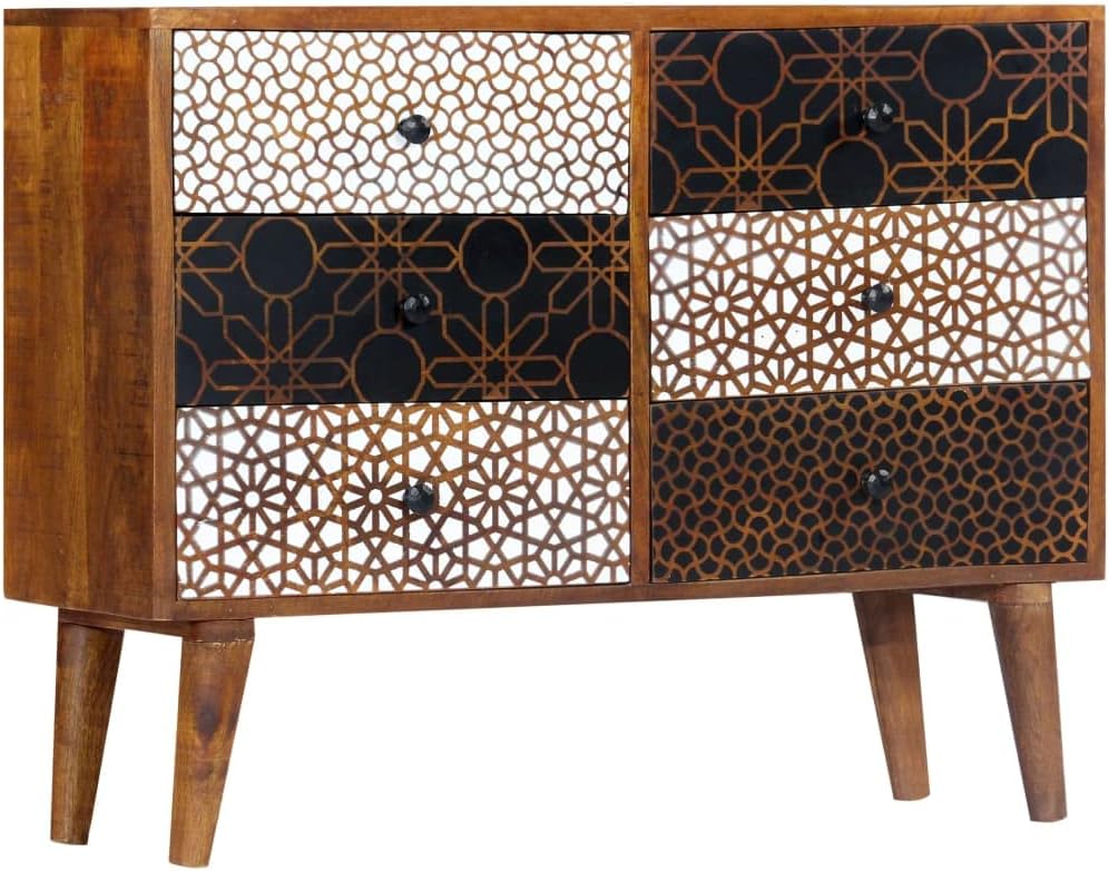 Mid-Century Modern Sideboard with Six Large Drawers, Solid Mango Wood and MDF...