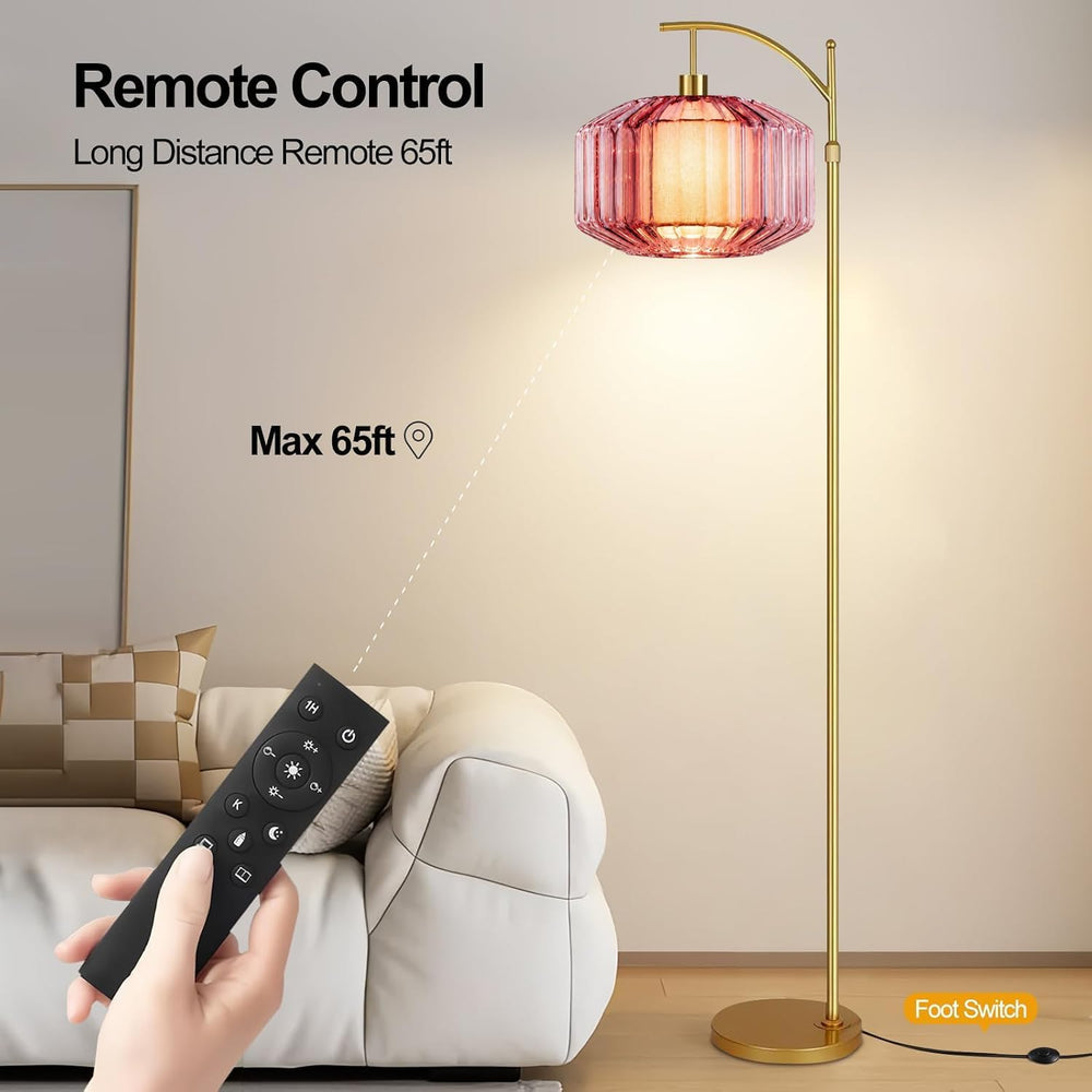 AHDWDW Gold Glass Floor Lamp for Living Room Bedroom,Arc Dimmable Floor Lamps...
