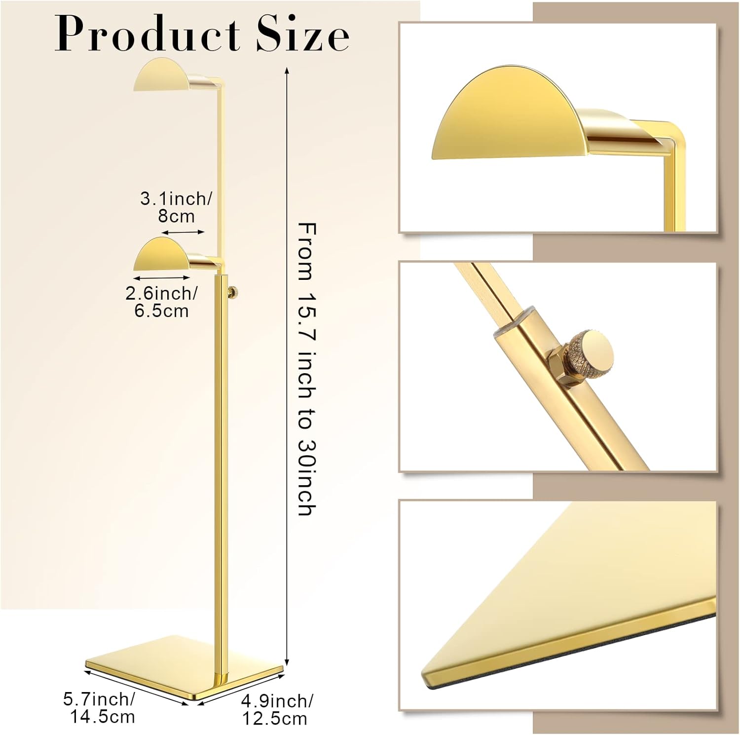 Maitys 8 Pack Gold Purse Display Stands Stainless Steel Adjustable Height Bags Display Rack Metal Handbag Holder Set for Home Store Boutique Counter Retail Floor Props Shelves