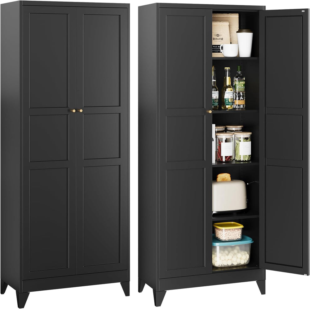 STANI 74.8" H Tall Kitchen Cabinet, Black Metal Pantry Storage Cabinet, ...