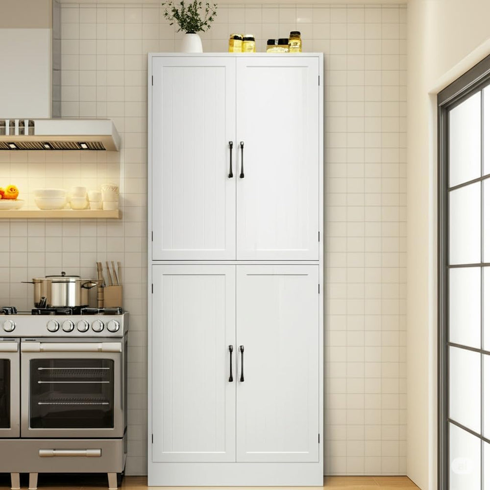 MHOM 71" Tall White Pantry Cabinet, Farmhouse Storage Cabinet with 4 Doo...