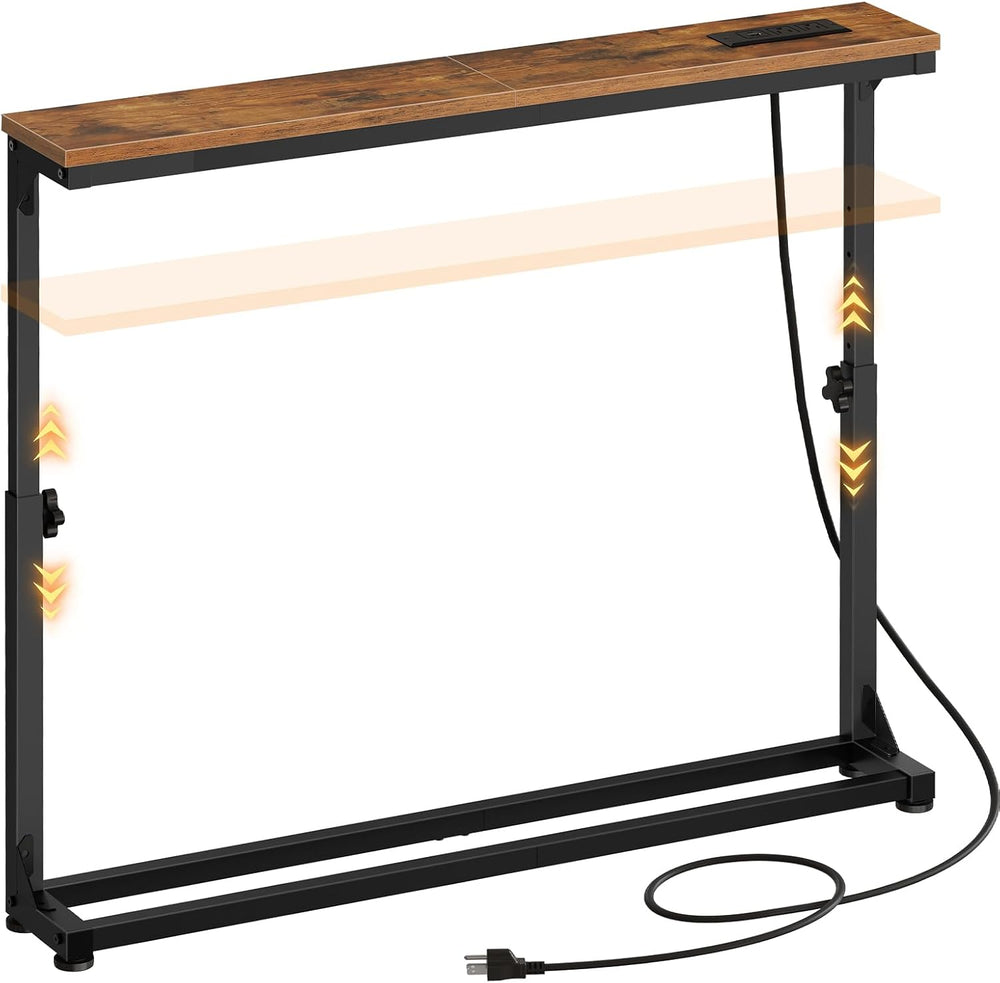 HOOBRO Narrow Console Table with Charging Station, Adjustable Height Sofa Tab...