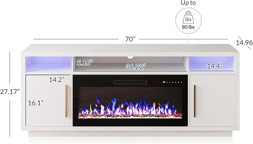 BELLEZE 70" Fireplace TV Stand for TVs Up to 80", LED Light Enterta...