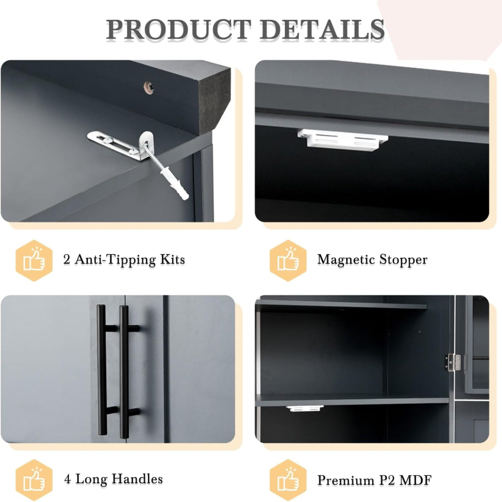 Hassyee 35.5 x 17.6 x 70.9 inch Freestanding Kitchen Pantry Cabinet, Tall Sto...
