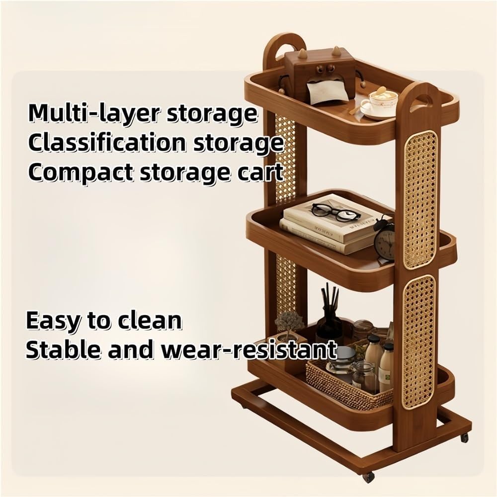 Rolling Sofa Table with Wheels Bamboo Rattan 2/3 Tier End Table Slim Rolling ...