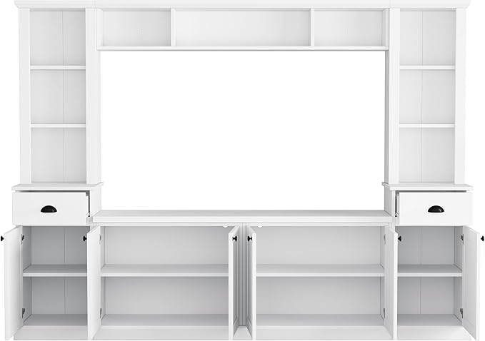 Ball & Cast TV Stand with Cabinets for TVs up to 75",Wall Unit Entertainment Center with Storage and Open Shelves,Modern Media TV Console with 2 Drawers for Living Room,White