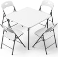 Folding Table and Chairs Set for 5, 36 Inch Foldable Plastic Table with Carry Handle & 4 White Folding Chairs, Portable Indoor Outdoor Dining Set for Party, Wedding, Picnic, Camping, Events