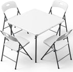 Folding Table and Chairs Set for 5, 36 Inch Foldable Plastic Table with Carry Handle & 4 White Folding Chairs, Portable Indoor Outdoor Dining Set for Party, Wedding, Picnic, Camping, Events