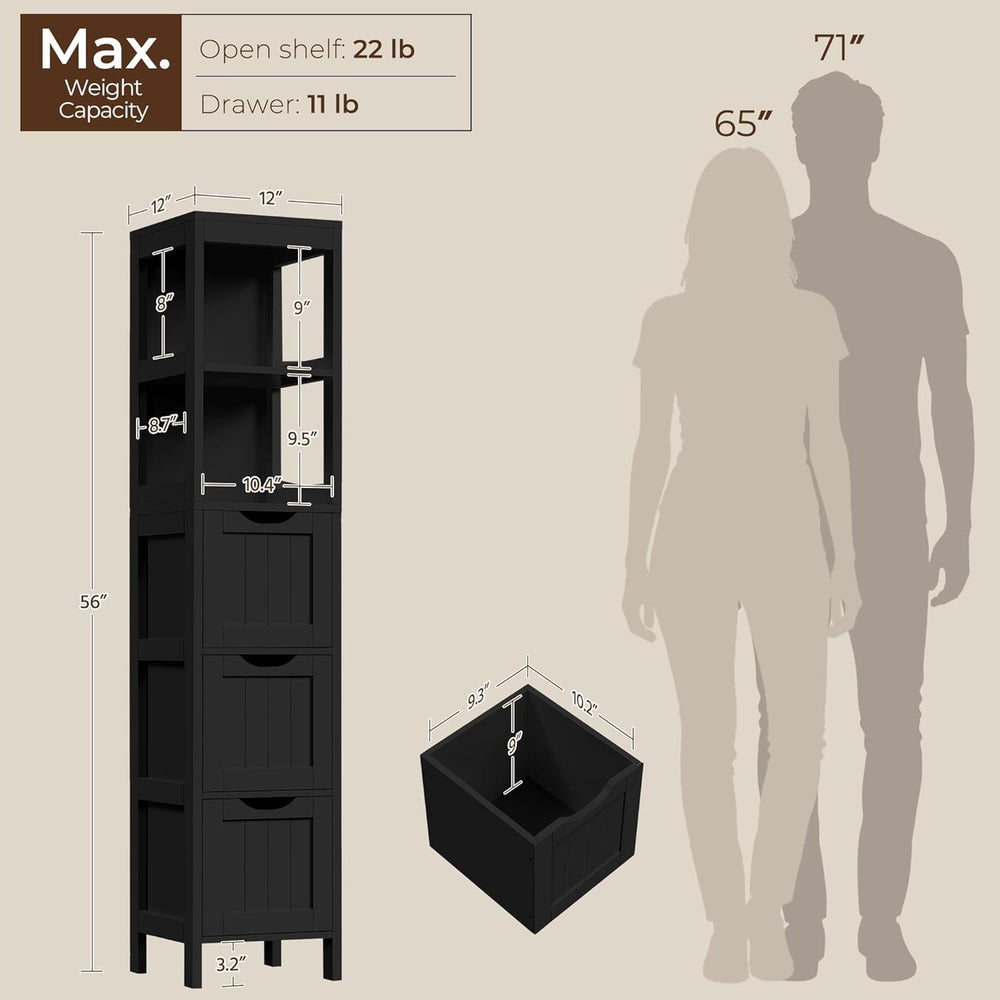 Yaheetech 56”H Bathroom Storage Cabinet, Narrow Freestanding Floor Cabinet wi...