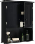 Tangkula Wall Mount Bathroom Cabinet Wooden Medicine Cabinet Storage Organizer with 2-Doors and 1-Shelf Cottage Collection Wall Cabinet (Black)